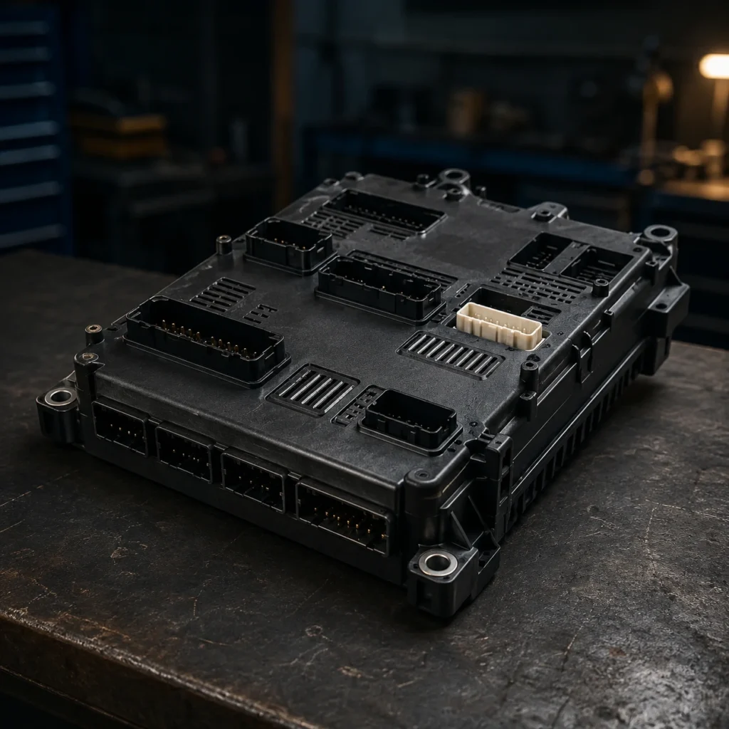 Body control module on a workshop bench